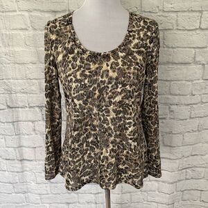 Cache women L cotton blend semi sheer w/back lace upper trim Longsleeve top